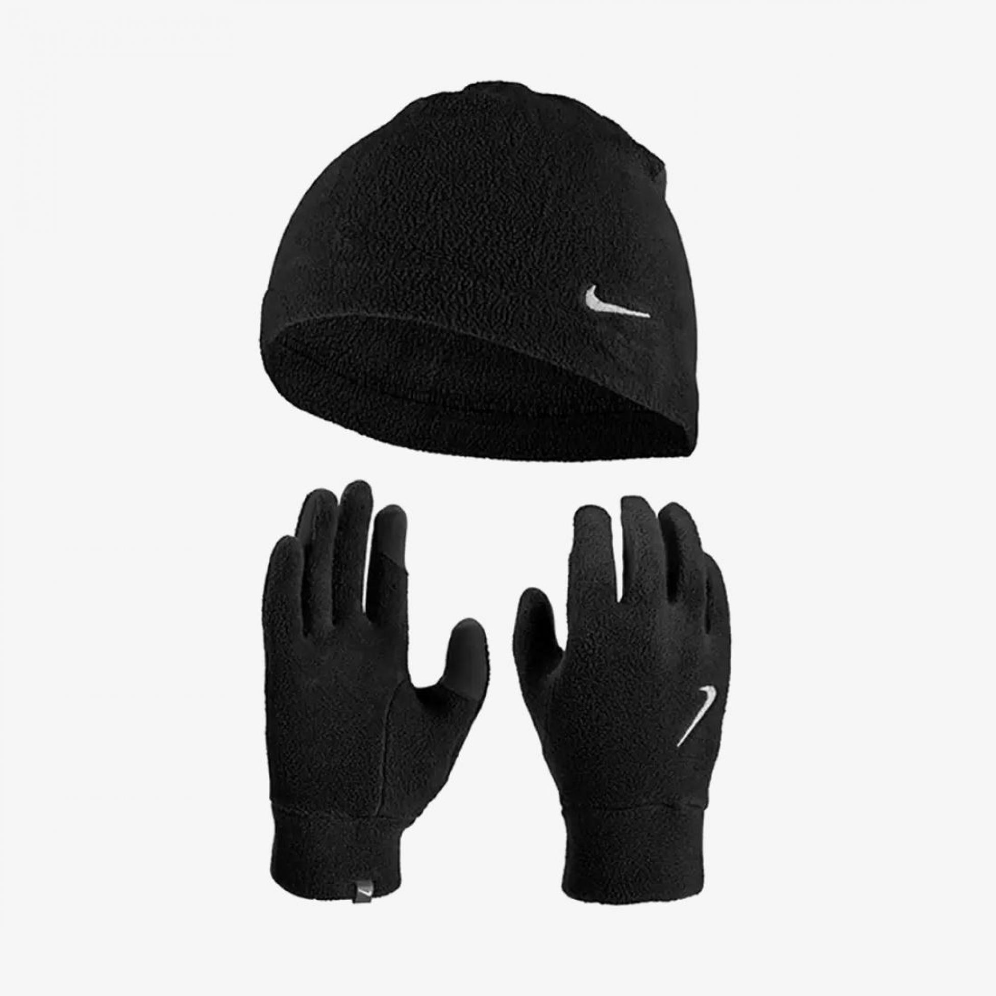 Набор:шапка, перчатки NIKE M FLEECE HAT AND GLOVE SET BLACK/BLACK/SILVER S/M N.100.2578.082.SM